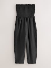 Black Bandeau Shirred Body Barrel Leg Jumpsuit - Image 1 of 3