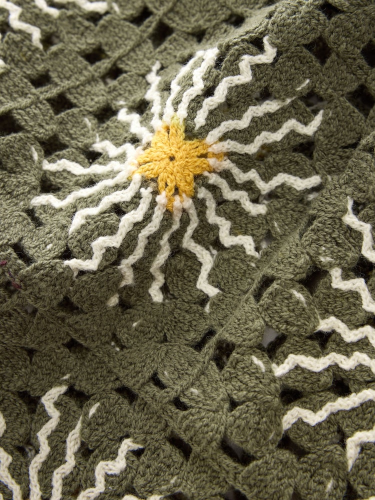 Dark Green Floral Tile Crochet Knitted Shirt - Image 3 of 3