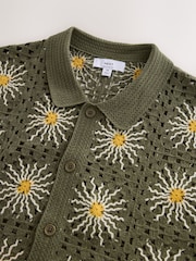 Verde închis - Floral Tile Crochet Knitted Shirt - Imaginea 7 din 8
