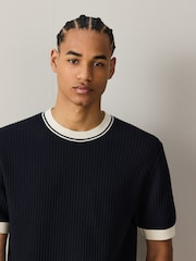 Navy Blue Cotton Knit Ringer T-Shirt - Image 4 of 5