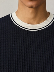 Navy Blue Cotton Knit Ringer T-Shirt - Image 5 of 5