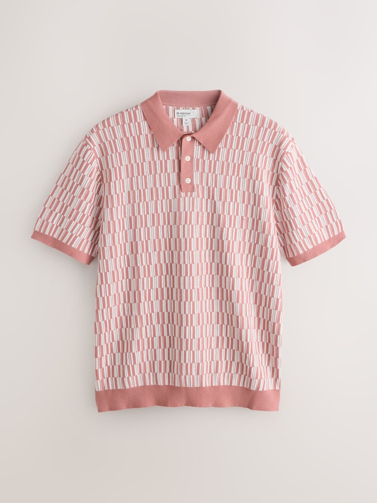 Pink/White N.Premium Checkerboard Pattern Knitted Polo Shirt - Image 1 of 3