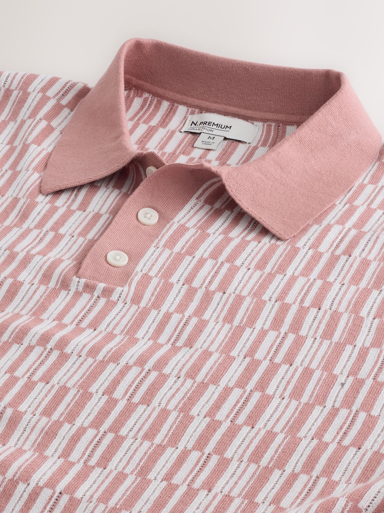 Pink/White N.Premium Checkerboard Pattern Knitted Polo Shirt - Image 2 of 3