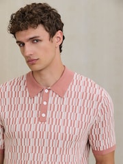 Pink/White N.Premium Checkerboard Pattern Knitted Polo Shirt - Image 4 of 7