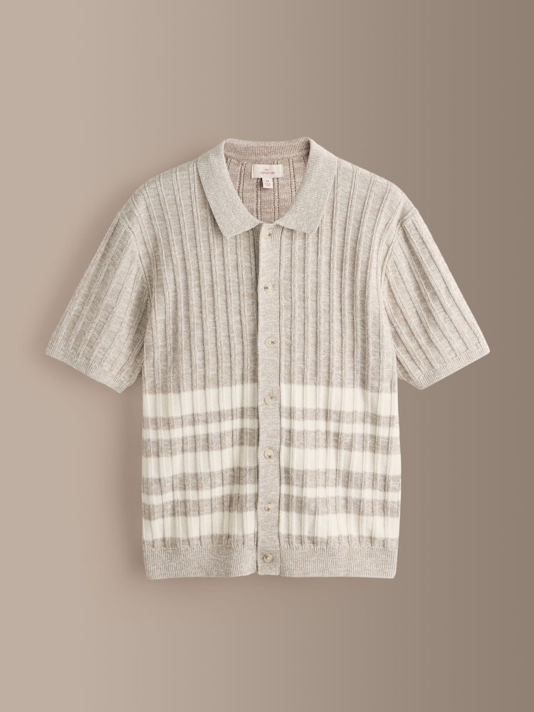 Neutral Signature Stripe Knitted Shirt with Linen - Image 1 of 3