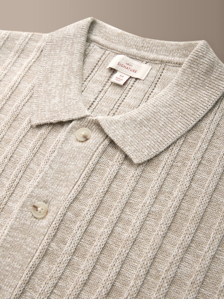 Neutral Signature Stripe Knitted Shirt with Linen - Image 2 of 3