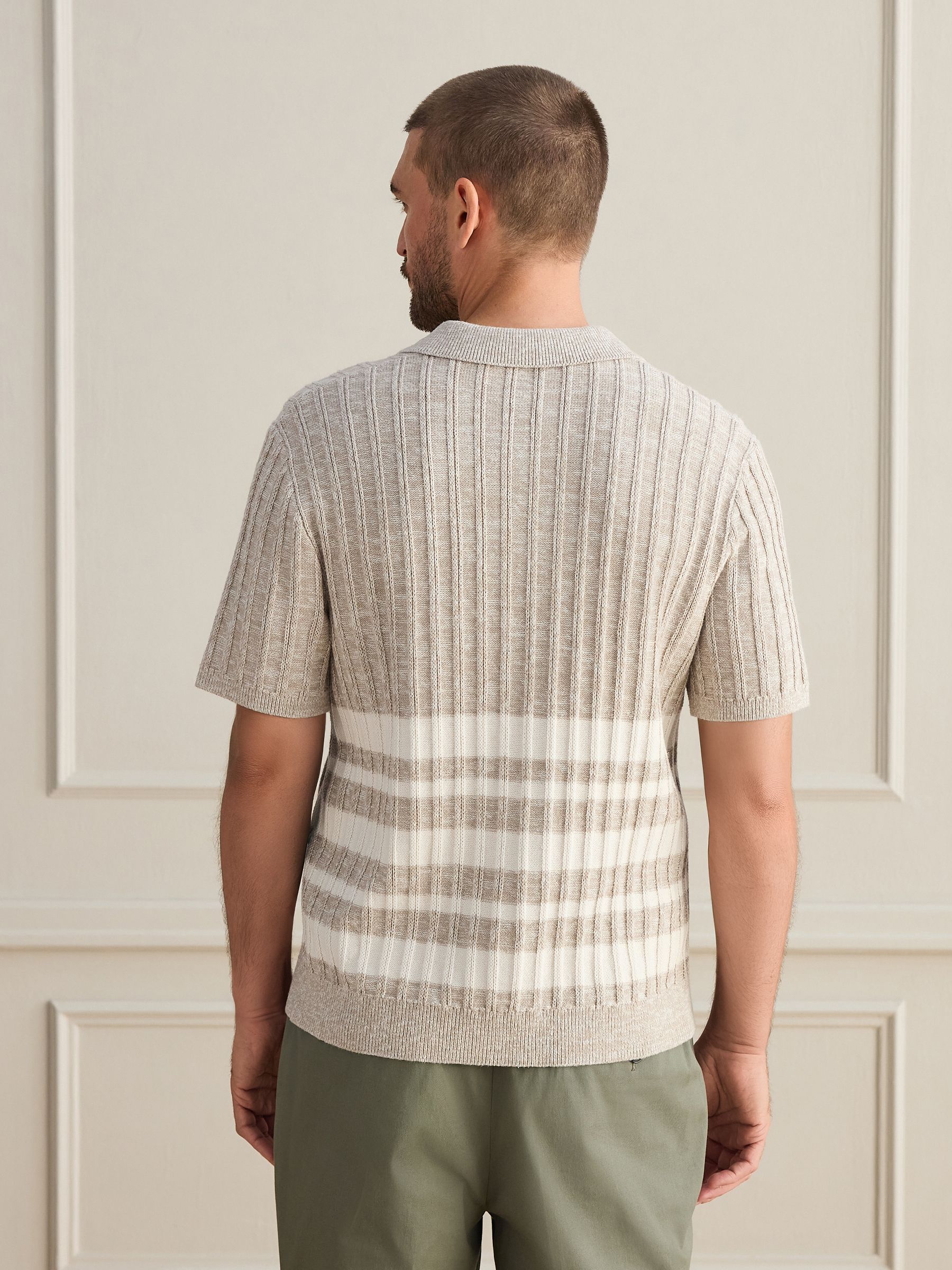 Buy Neutral Signature Stripe Knitted Shirt with Linen from Next USA