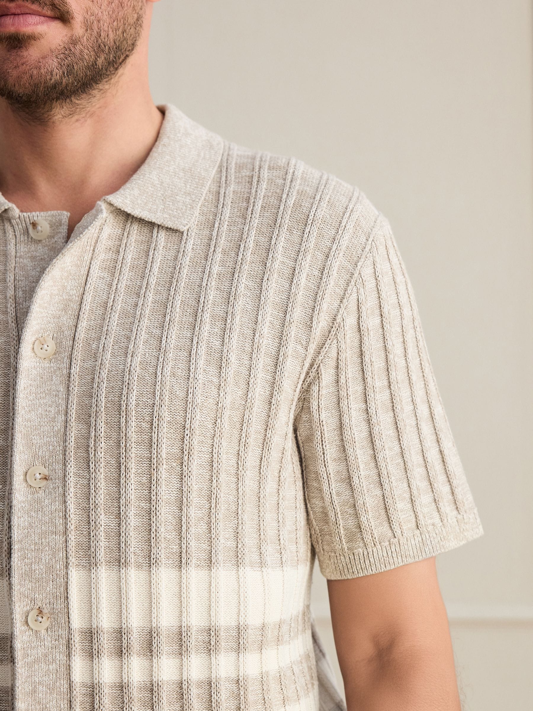 Buy Neutral Signature Stripe Knitted Shirt with Linen from Next USA