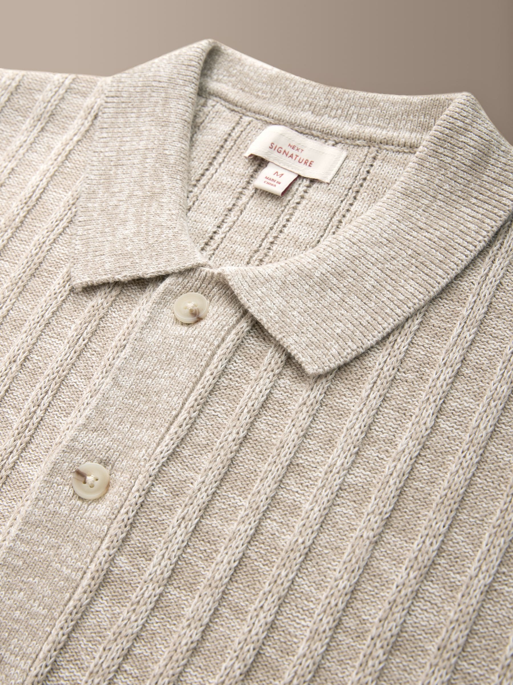 Buy Neutral Signature Stripe Knitted Shirt with Linen from Next USA