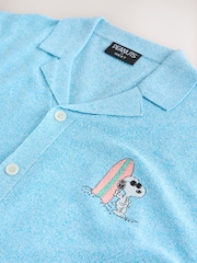 Синий - Трикотажная рубашка из букле с принтом на спине Snoopy - Изображение 2 3