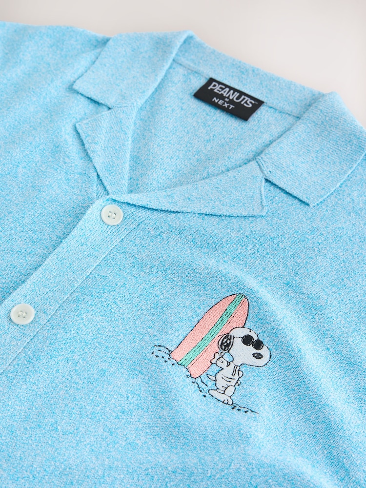 Синий - Трикотажная рубашка из букле с принтом на спине Snoopy - Изображение 2 3