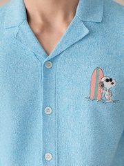 Μπλε - Πλεκτό Κουβανέζικο Πουκάμισο με Γραφική Πλάτη Snoopy Back - Εικόνα 4 του 7