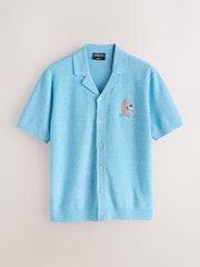 Μπλε - Πλεκτό Κουβανέζικο Πουκάμισο με Γραφική Πλάτη Snoopy Back - Εικόνα 5 του 7