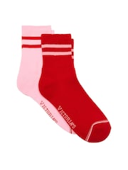 Victoria's Secret Pink & Red 2 Pack Quarter Socks - Image 1 of 2