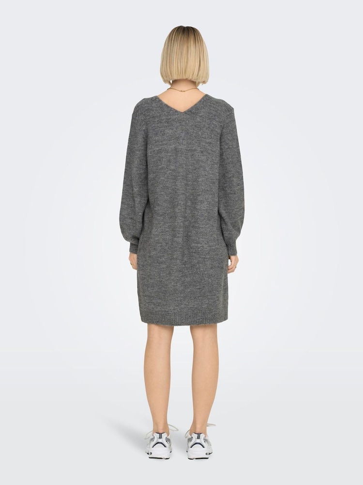 JDY Grey Long Sleeve Knitted Dress - Image 2 of 6