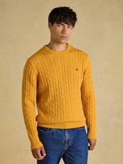 Joules Yellow Crew Neck Cotton Cable Knit Jumper - Image 1 of 8
