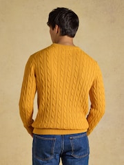 Joules Yellow Crew Neck Cotton Cable Knit Jumper - Image 2 of 8