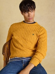 Joules Yellow Crew Neck Cotton Cable Knit Jumper - Image 3 of 8