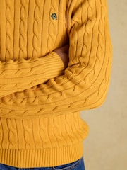 Joules Yellow Crew Neck Cotton Cable Knit Jumper - Image 4 of 8