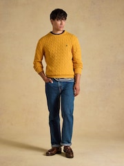 Joules Yellow Crew Neck Cotton Cable Knit Jumper - Image 5 of 8