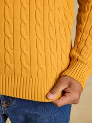 Joules Yellow Crew Neck Cotton Cable Knit Jumper - Image 6 of 8