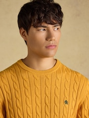 Joules Yellow Crew Neck Cotton Cable Knit Jumper - Image 7 of 8
