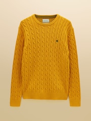 Joules Yellow Crew Neck Cotton Cable Knit Jumper - Image 8 of 8