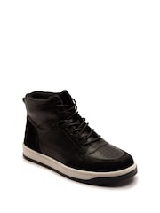 Off The Hook Black Shaw Leather Hi-Top Lace Up Trainer Sneakers - Image 1 of 6
