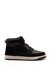 Off The Hook Black Shaw Leather Hi-Top Lace Up Trainer Sneakers - Image 2 of 6