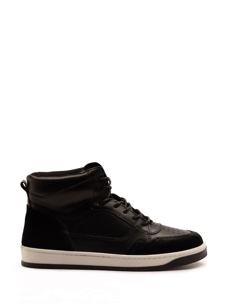 Off The Hook Black Shaw Leather Hi-Top Lace Up Trainer Sneakers - Image 2 of 6 Off The Hook Black Shaw Leather Hi-Top Lace Up Trainer Sneakers - Image 2 of 6