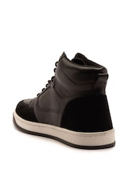 Off The Hook Black Shaw Leather Hi-Top Lace Up Trainer Sneakers - Image 3 of 6