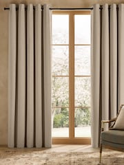 Natural Linen Look Blackout/Thermal Eyelet Curtains - Image 3 of 7