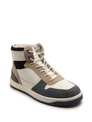 Off The Hook White Copper Leather Hi-Top Lace Up Trainer Sneakers - Image 1 of 6