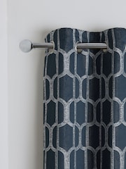 Navy Blue Eyelet Luxe Evie Geometric Jacquard Eyelet Curtains - Image 2 of 4