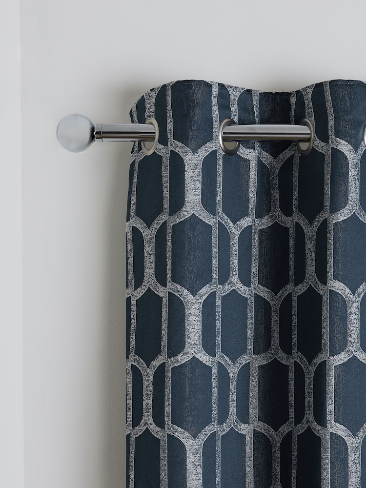 Navy Blue Eyelet Luxe Evie Geometric Jacquard Eyelet Curtains - Image 2 of 4