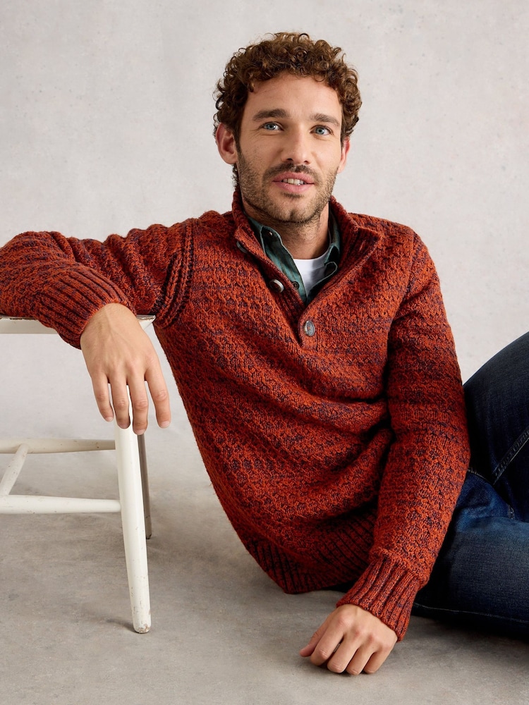 White Stuff Orange Albany Twisted Button Neck Jumper - Image 1 of 6
