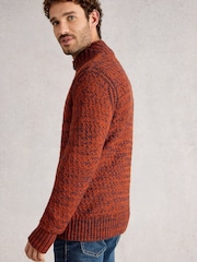 White Stuff Orange Albany Twisted Button Neck Jumper - Image 3 of 6