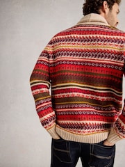 White Stuff Red Tenby Fairisle Shawl Neck Jumper - Image 4 of 6