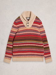 White Stuff Red Tenby Fairisle Shawl Neck Jumper - Image 5 of 6