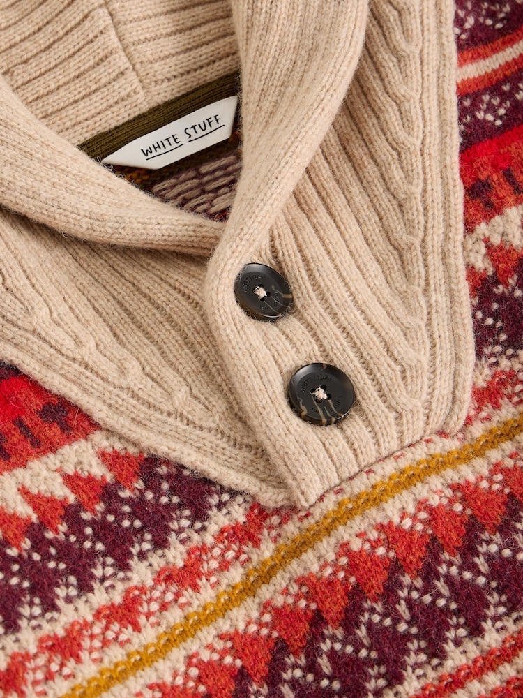 White Stuff Red Tenby Fairisle Shawl Neck Jumper - Image 6 of 6
