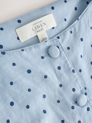 Blue Polka Dot Linen Blend Structured Short Sleeve Top - Image 5 of 6