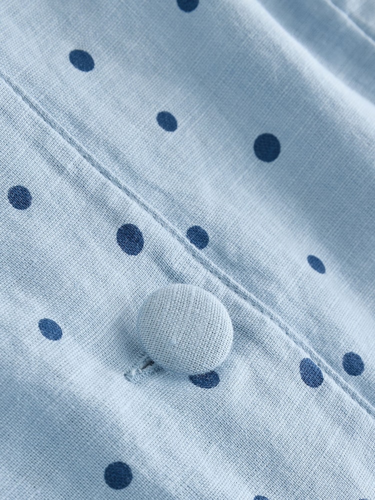 Blue Polka Dot Linen Blend Structured Short Sleeve Top - Image 6 of 6
