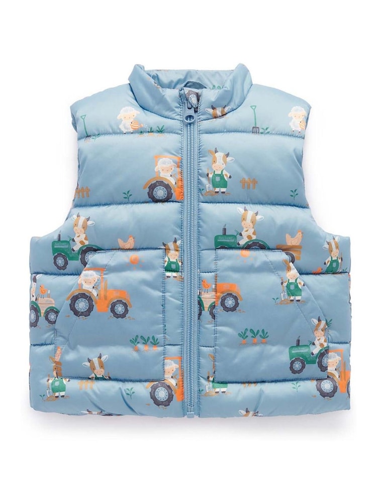 Purebaby Blue Showerproof Sherpa Lined Puffer Vest - Image 1 of 6 Purebaby Blue Showerproof Sherpa Lined Puffer Vest - Image 1 of 6