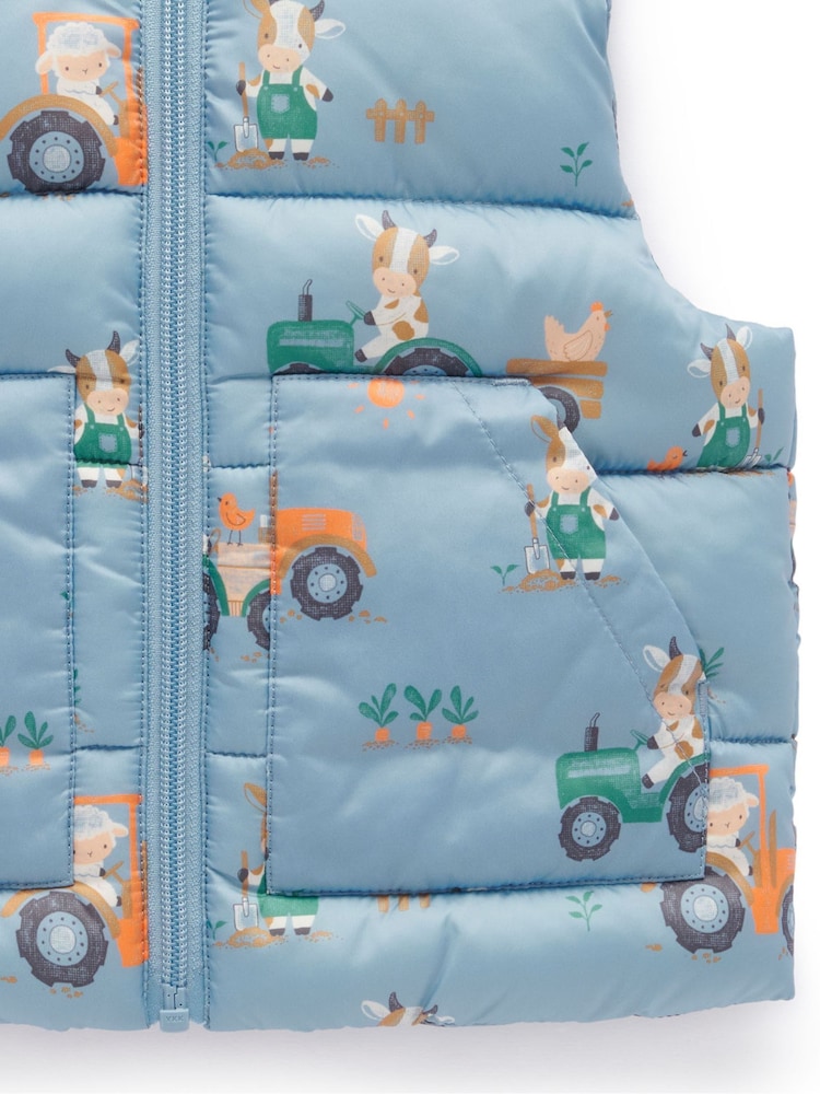 Purebaby Blue Showerproof Sherpa Lined Puffer Vest - Image 2 of 6 Purebaby Blue Showerproof Sherpa Lined Puffer Vest - Image 2 of 6