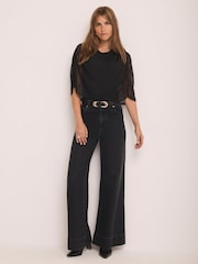 Mint Velvet Black Mesh Cape Detail Top - Image 2 of 7