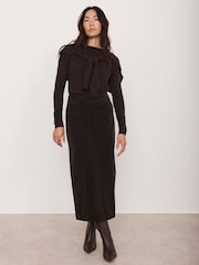 Mint Velvet Brown Corduroy Midi Skirt - Image 2 of 7