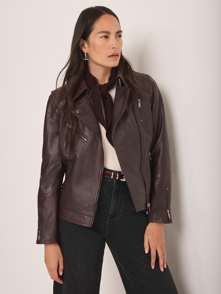 Mint Velvet Red Leather Biker Jacket - Image 1 of 8 Mint Velvet Red Leather Biker Jacket - Image 1 of 8