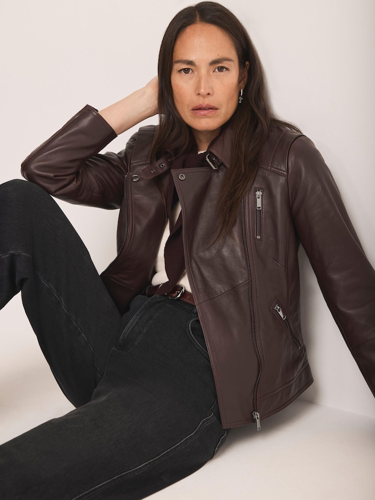 Mint Velvet Red Leather Biker Jacket - Image 2 of 8 Mint Velvet Red Leather Biker Jacket - Image 2 of 8