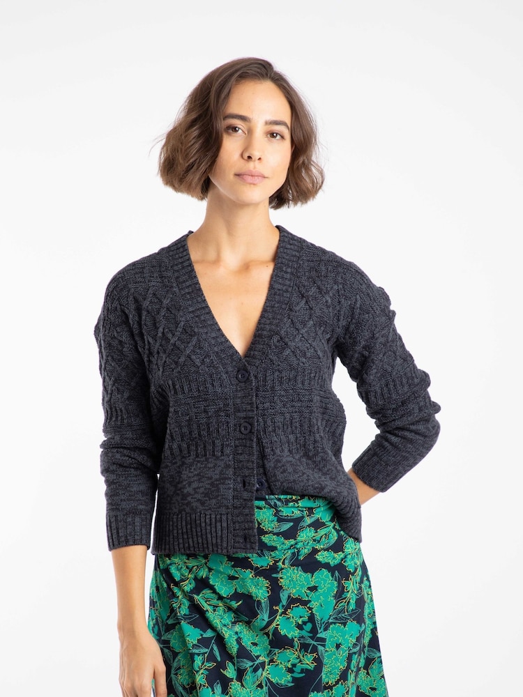 Weird Fish Blue Amiens Mixed Stitch Cardigan - Image 1 of 8 Weird Fish Blue Amiens Mixed Stitch Cardigan - Image 1 of 8