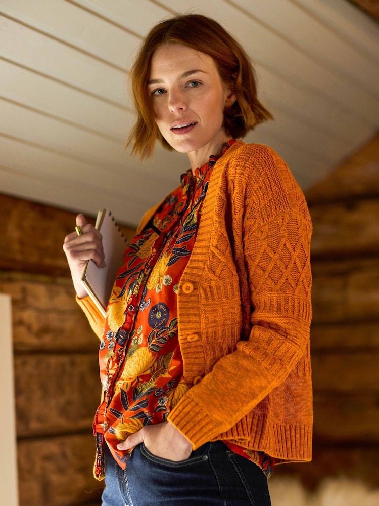 Weird Fish Brown Amiens Mixed Stitch Cardigan - Image 1 of 5
